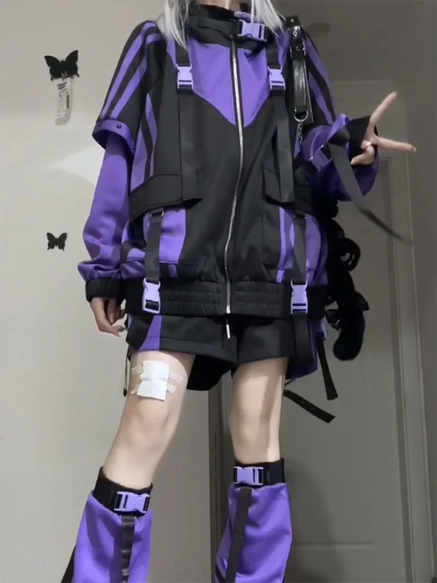 QWER25 Oversize Jacket Trench Coat ผู้ชายและผู้หญิงฤดูใบไม้ร่วงญี่ปุ่นแฟชั่น Vintage Casual High Street Hooded Functional Wind