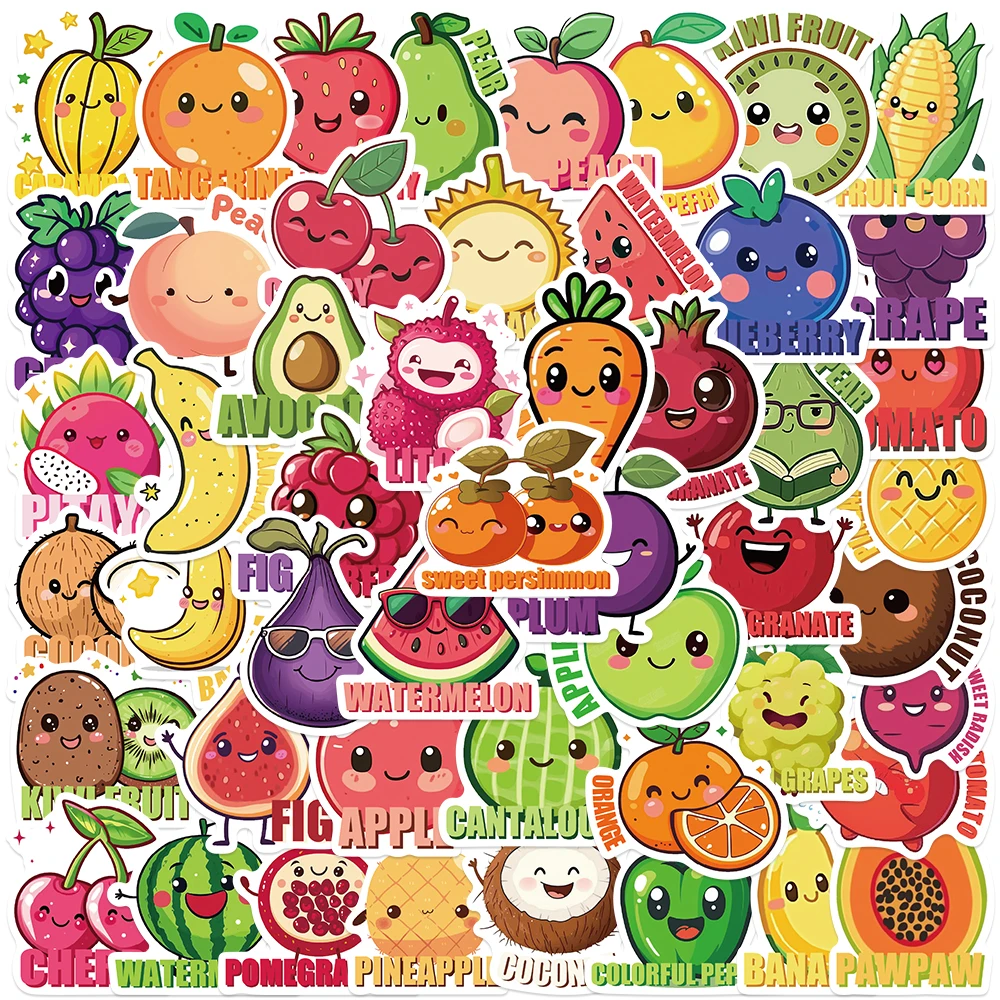 50pcs Cartoon Fruit Apple Orange Stickers Decals For Phone Notebook Suitcase DIY Graffiti Aesthetic Stickers Kids Toys Gifts