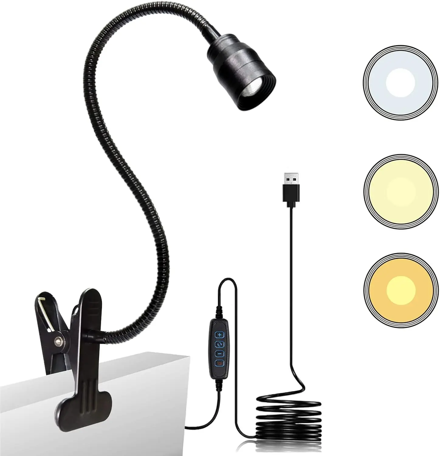 

LED Reading Light for Bed Headboard, Clip-on Desk Lamp with Adjustable Gooseneck & Dimmable USB Light