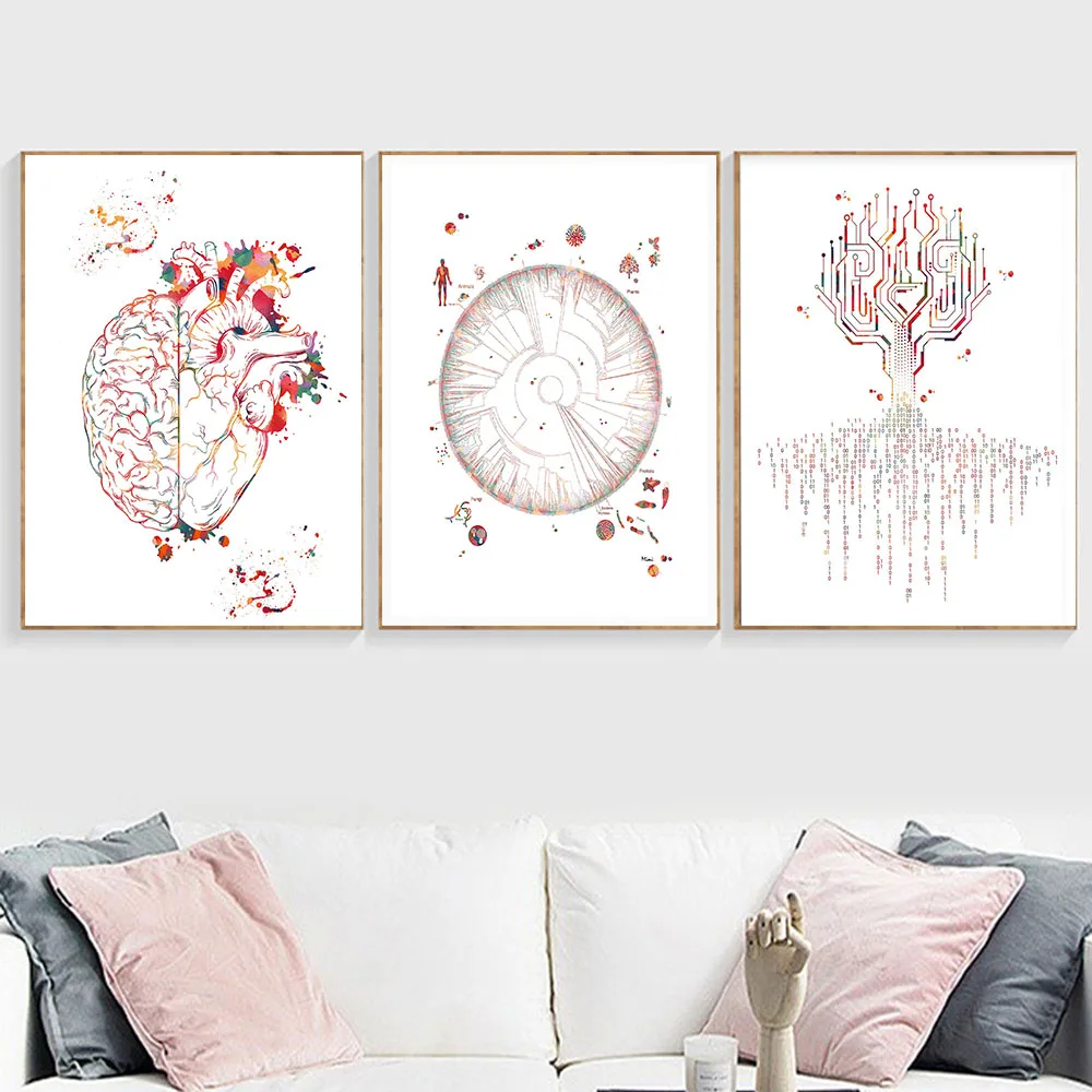 DNA Phylogenetic Tree Watercolors Art Print Medical Science Gift Decor Biology Office Double Helix DNA Trunk Poster Canvas Paint