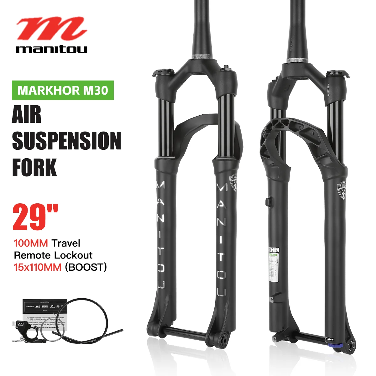 

MANITOU MARKHOR M30 MTB 30mm Air Fork 29Inch Air Oil Suspension Boost 15x110 Thru Axle Remote Control Bike Fork R29 100mm Travel
