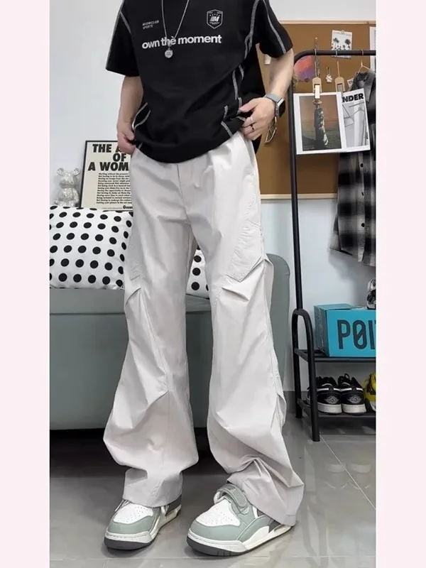 

Qui Dry, повседневные брюки с широкими штанинами, мужские летние американские брюки в стиле ретро, тонкие прямые дышащие легкие брюки