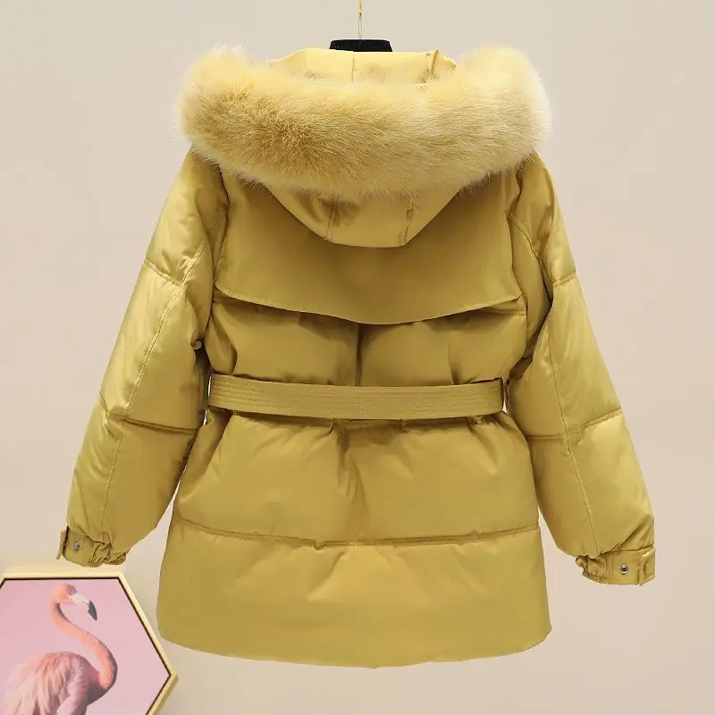 Women\'s winter hooded down jacket fur neck hooded long coat fashion hooded warm coat comfortable slim fit coat nice outdoor wear