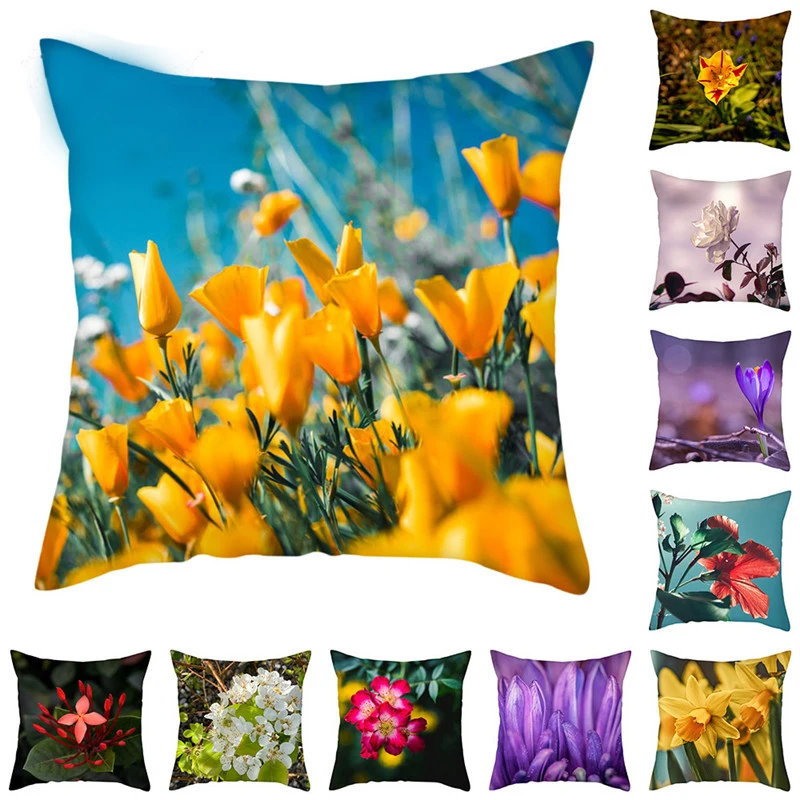 

Spring printed cushion covers for sofas yellow flower pillowcases living room decoration