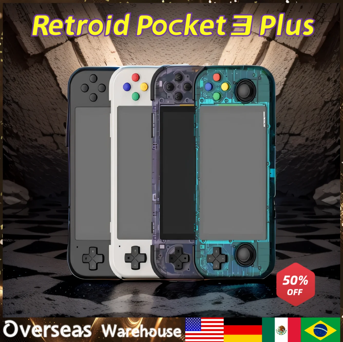 Retroid Pocket 3 Plus Handheld Retro Game 4.7 Inch Video Game PSP Gift Birthday Gift Handheld Game Console Portable Console