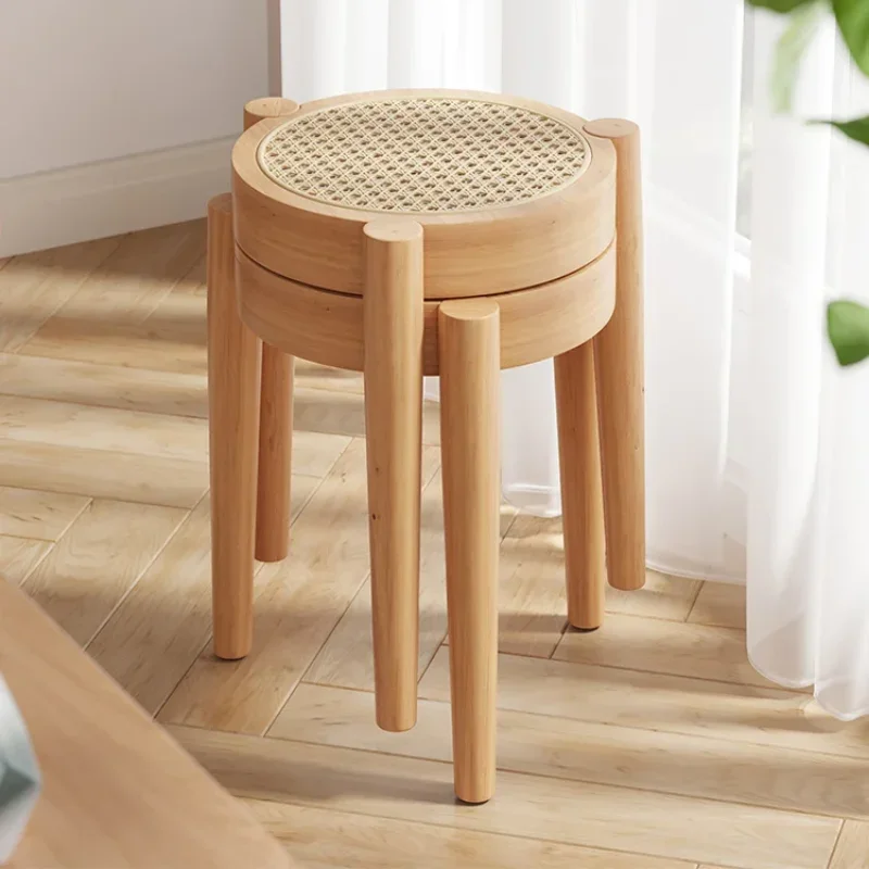 

Rattan Weaving Circular Dining Stool Walnut Color Space Saving Ottomans Nordic Ins Dressing Chair Living Room Furniture