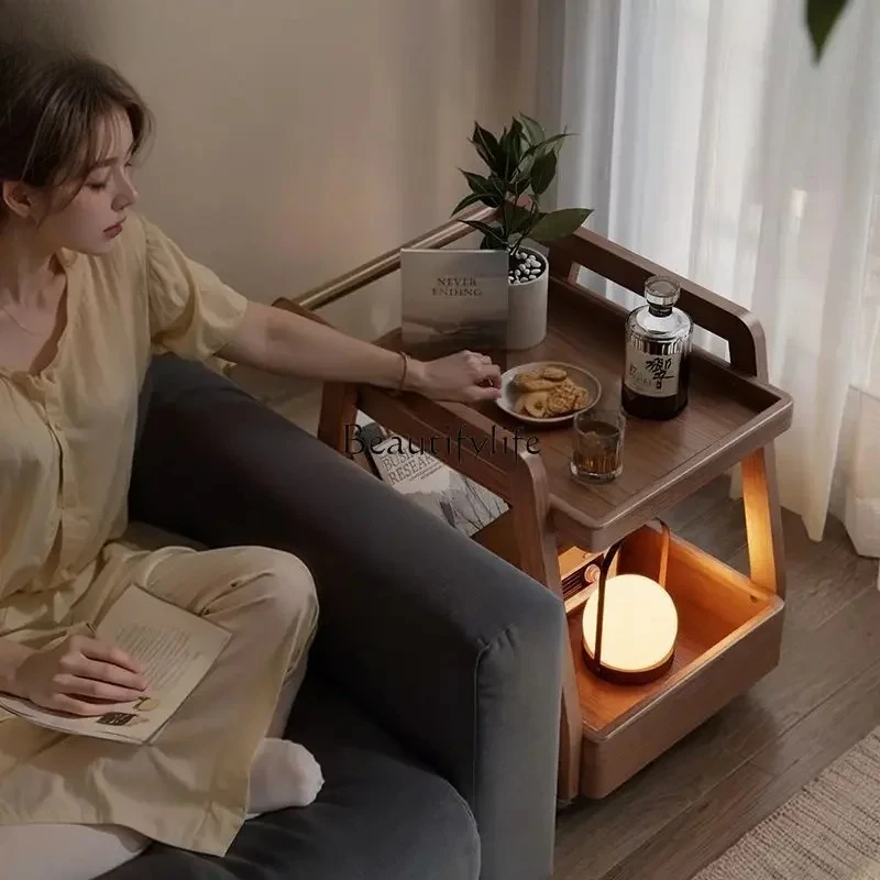 

3Solid wood sofa side table Movable coffee table Wheeled sofa Side cabinet Side table