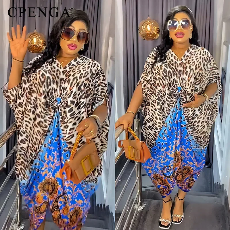 

Plus Size African Dress for Women Elegant Lady Party Dresses Traditional Dashiki Leopard Robe Summer Mother's Casual Outfits