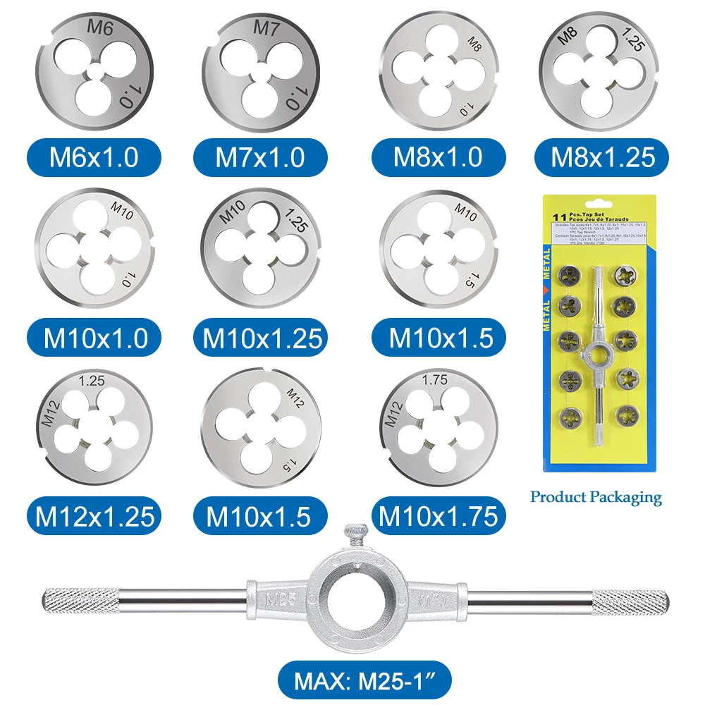 Thread Die Wrench Set 6/8/11pcs M3-M12 Metric Die Wrench Set Hand Tapping Tool Kit Screw Die