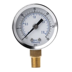 Utility Pressure Gauge 0-30psi 0-2bar Low Pressure Hydraulic Gauge Dual Scale Pressure Gauge 1/8