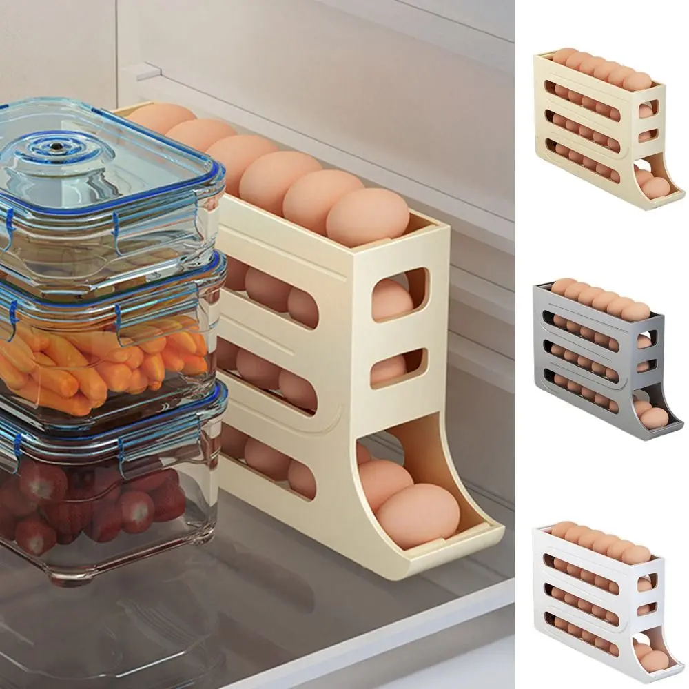 30 Grids Roll Off Egg Storage Rack Practical Automatic Scrolling Egg Holder Large Capacity Egg Carton