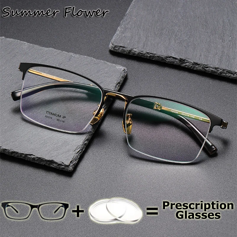 Men Prescription Glasses Pure Titanium OX Horn Frame Top Quality Eyewear Recipe for Vision Wide Field Progressive Glasses