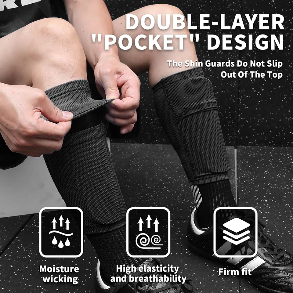 Loogdeel Soccer Shin Guards for Kids Youth Adults - Shin Pads and Sleeves with Optimized Insert Pocket for Boys Girls Men Women