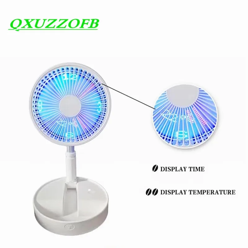 Mini Usb Fan With Clock Led 8inch Strong Wind Desk Outdoors Foldable Portable Fans Battery Build-in Phone Stand Summer Cooling