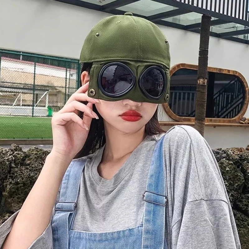 A0KD Baseball Hat Baseball Hat with Goggles Hip Hop Hats Sunglasses Curved