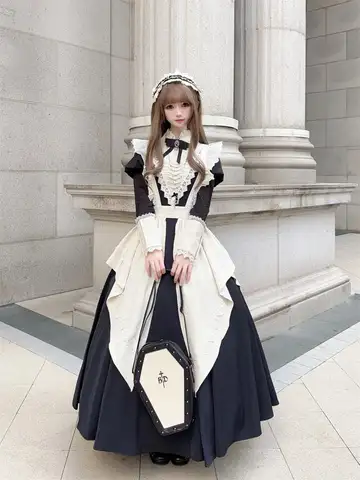 Gotik Lolita Hizmetçi Elbise Viktorya Tarzı Uzun Kollu Cosplay Kıyafet Klasik Dantel Önlük Kostüm Kadınlar için Zarif Parti Giyim 2025