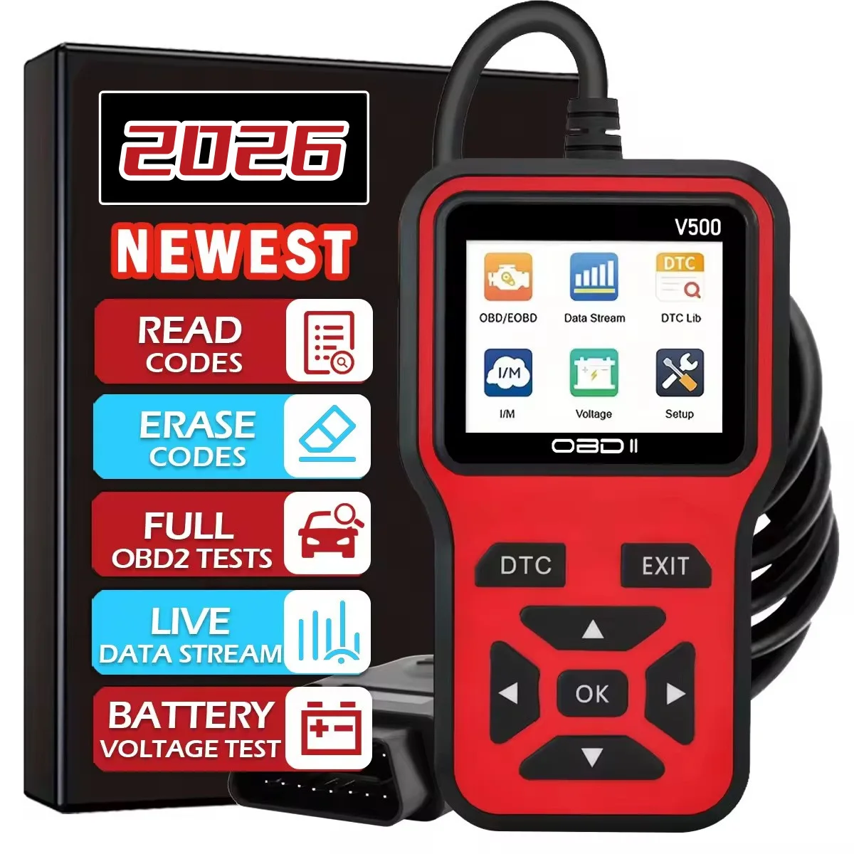 V500 OBD2 Scanner Car Engine Fault Code Reader Live Data Battery Voltage Test OBD II EOBD Diagnostic Tool For 1996‑Up OBDII Cars