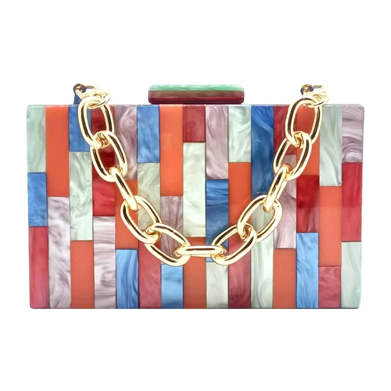 

Women's New Acrylic Spliced Dinner Bag Single Shoulder Oblique Cross Wedding Banquet Handheld Bag Chain Bag