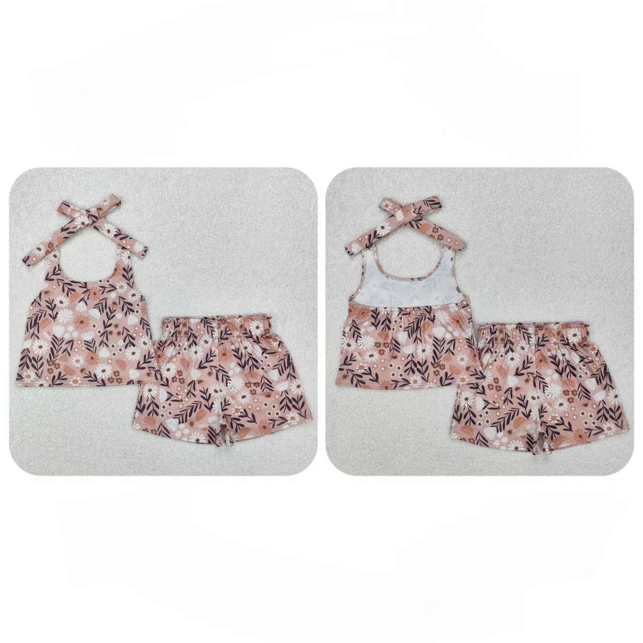 Wholesale Children Infant Summer Outfit Toddler Halter Floral Tunic Kid Flower Shorts Clothes Baby Girl Sleeveless Two-piece Set