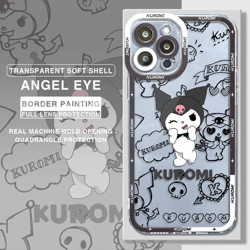 Cute Cartoon Kuromi Melody Phone Case for iPhone 13 Pro Max 15 7 8 Plus 11 Pro XS Max 14 Plus XR X 12 Mini Clear Cover image 2