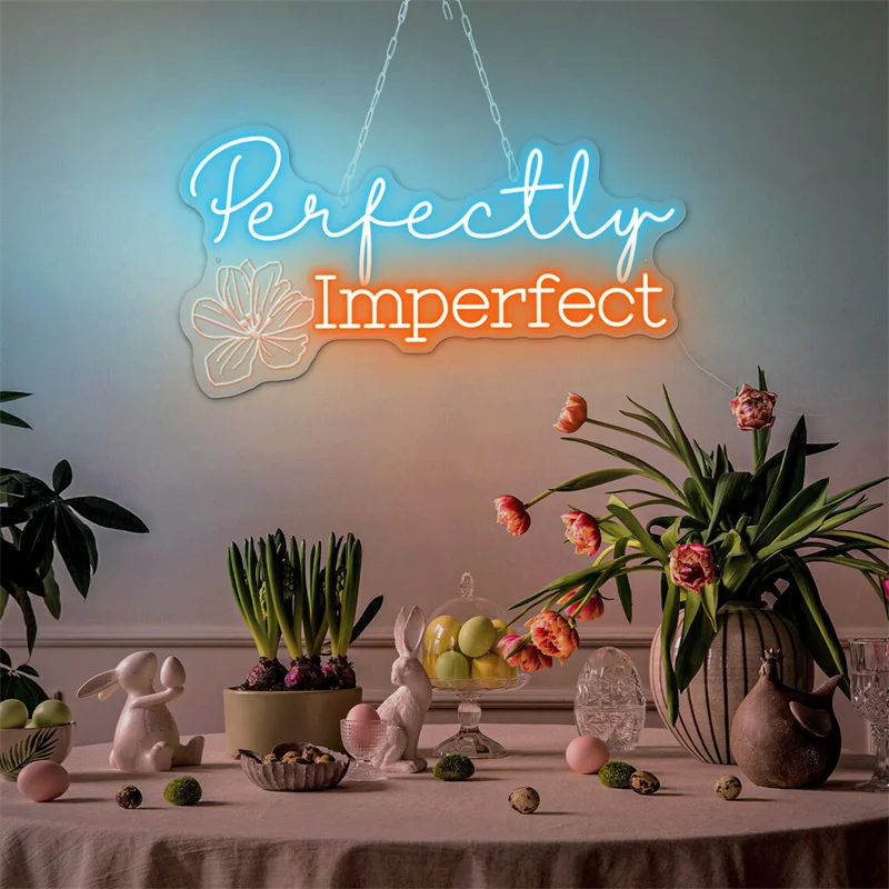 Perfectly Imperfect Neon Sign, Quote Wall Art Led Light, Affirmation Neon Sign, Beauty Salon, Office Decor, Custom Neon Sign