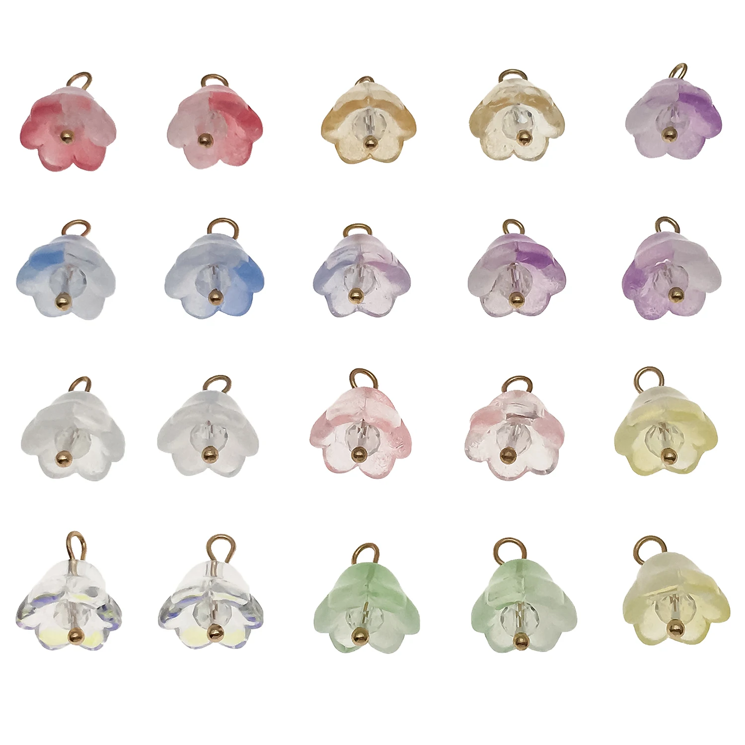 20pcs 14x12mm Glass Flower Charms Translucent Bell Lily of the Valley Pendants DIY Jewelry Making Bracelet Earrings Findings