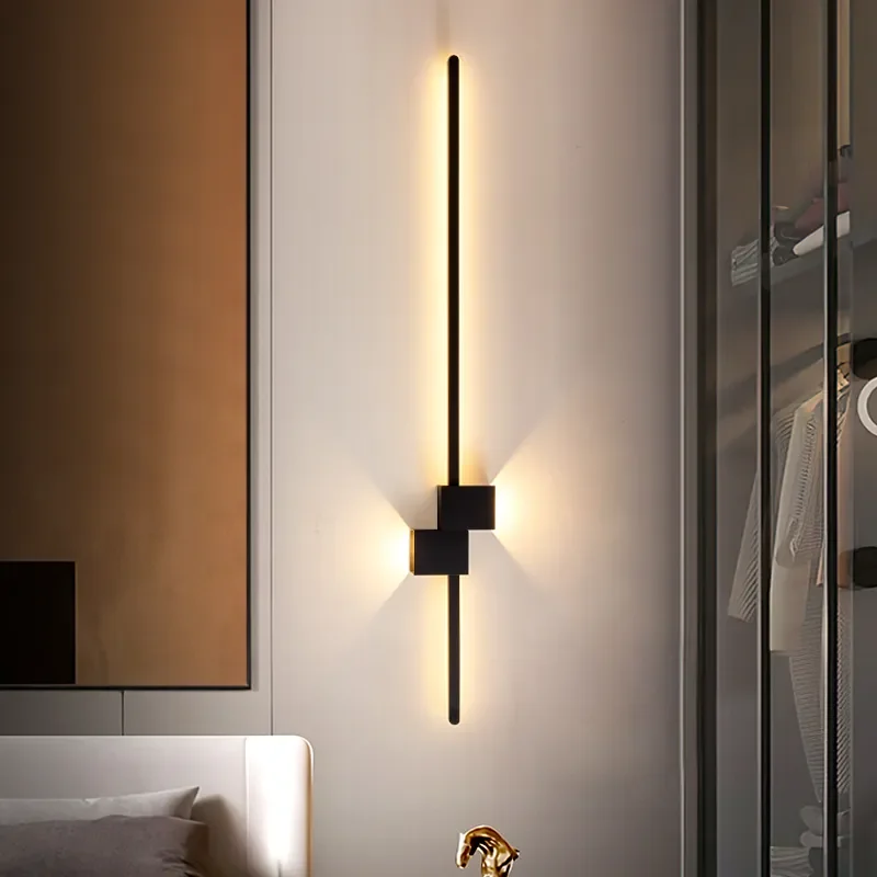 Modern Minimalist Wall Lamp LED Long Wall Lamp For Living Room Bedroom Bedside Aisle Decor Black Simple Sconce Lighting Fixture