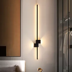 Lámpara de pared LED larga minimalista moderna para sala de estar, dormitorio, mesita de noche, decoración de pasillo, candelabro Simple negro, accesorio de iluminación