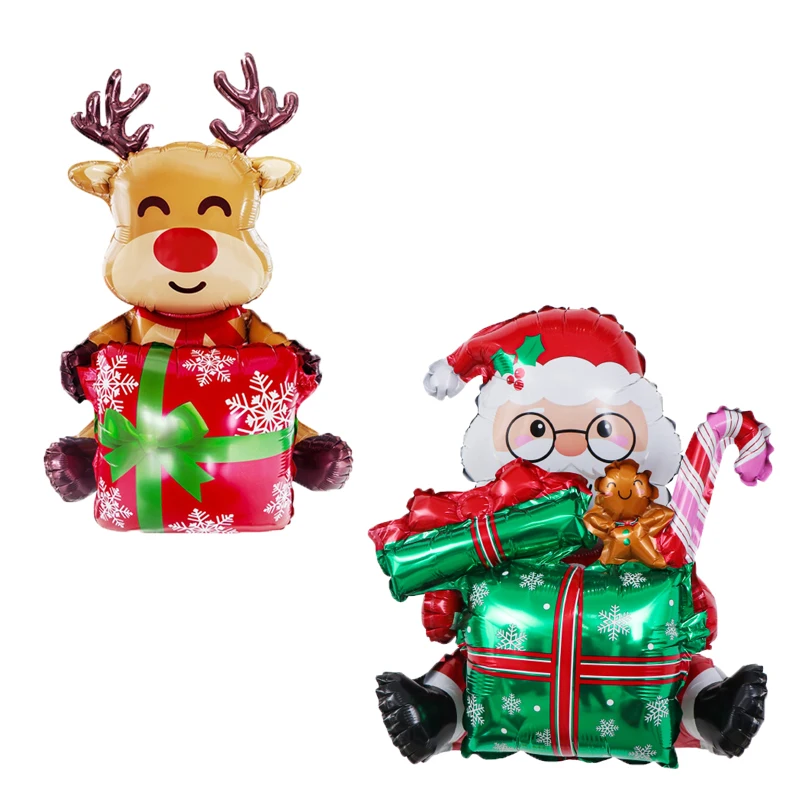1 Stück 3D-Geschenkbox Weihnachtsmann Folienballons Geschenkbox Elchballon Weihnachtsdekorationen für Zuhause Navidad 2025 Dekor