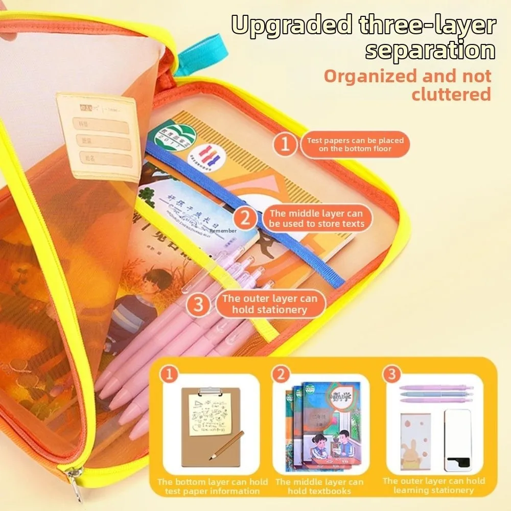 Sorting Bag Dopamine Test Paper Storage Bag A4 3 Layer Kids Document Bag Dustproof Visible Stationery Organizer Exam Papers