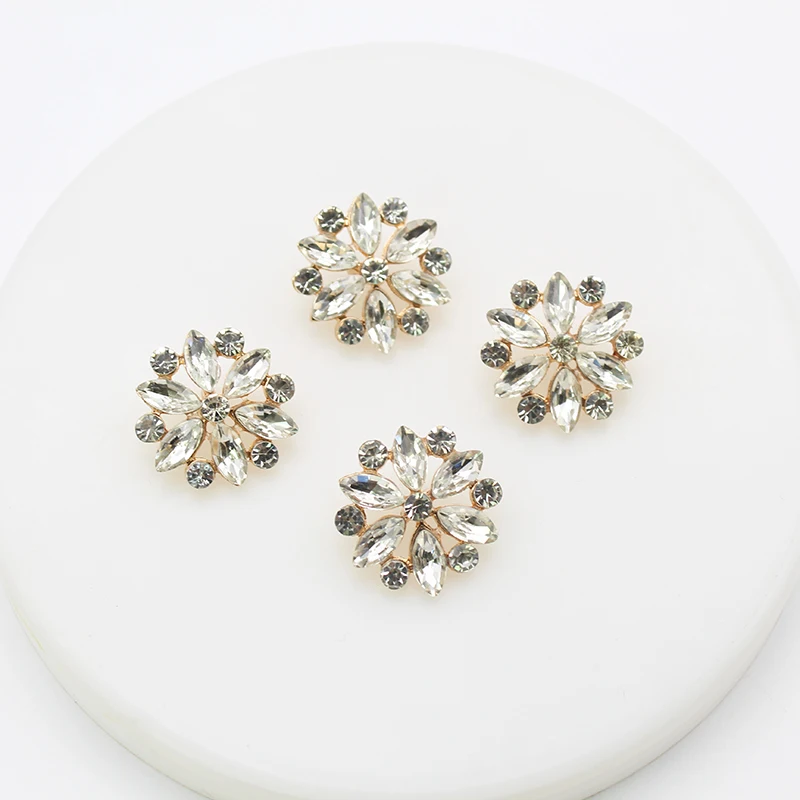 Alloy Buttons 10Pcs 20mm Fashion / white Crystal Rhinestone Button Shank Decoration DIY Sewing Flower Button Scrapbooking