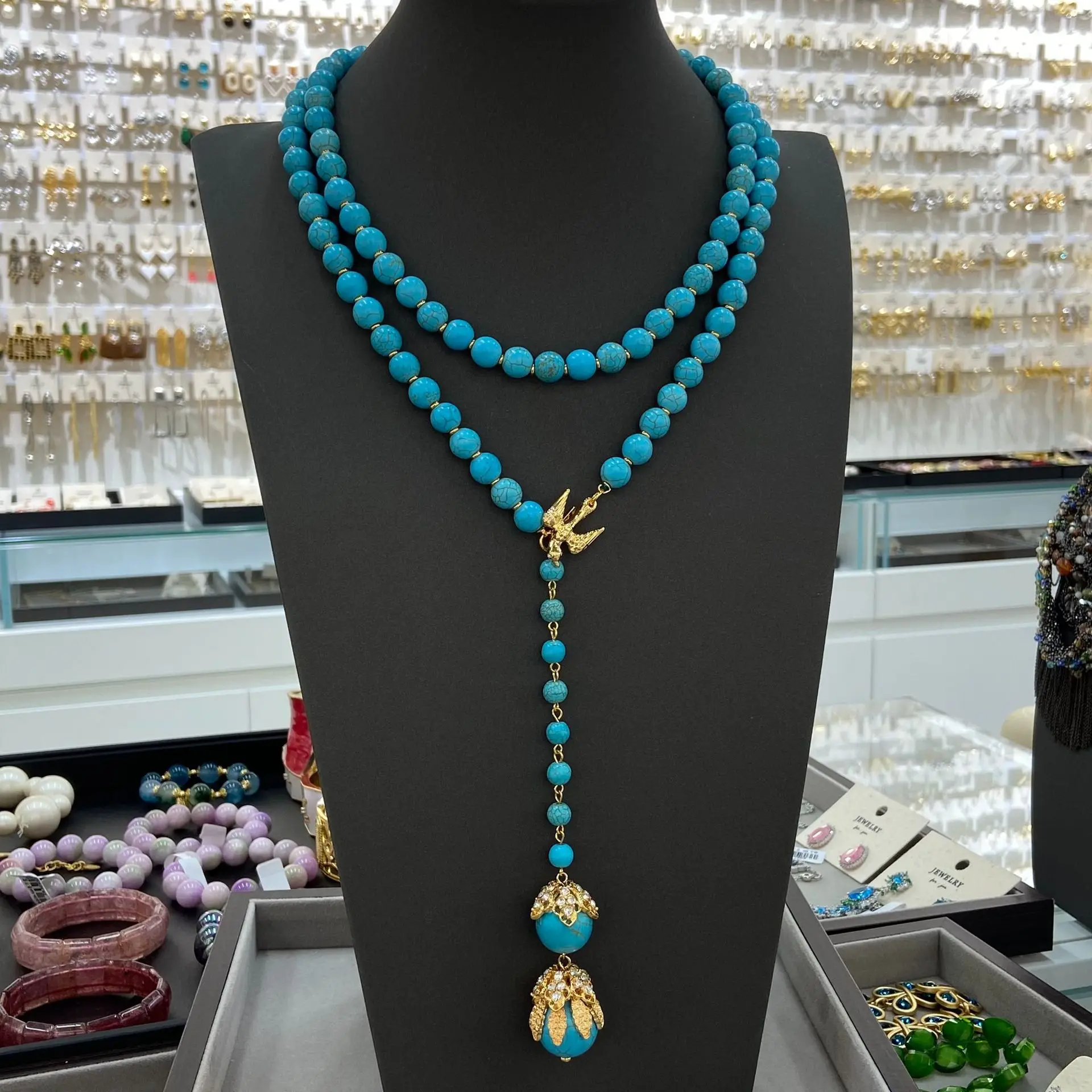 

Vintage Fashion 10MM Turquoise Long Bird Pendant Necklace