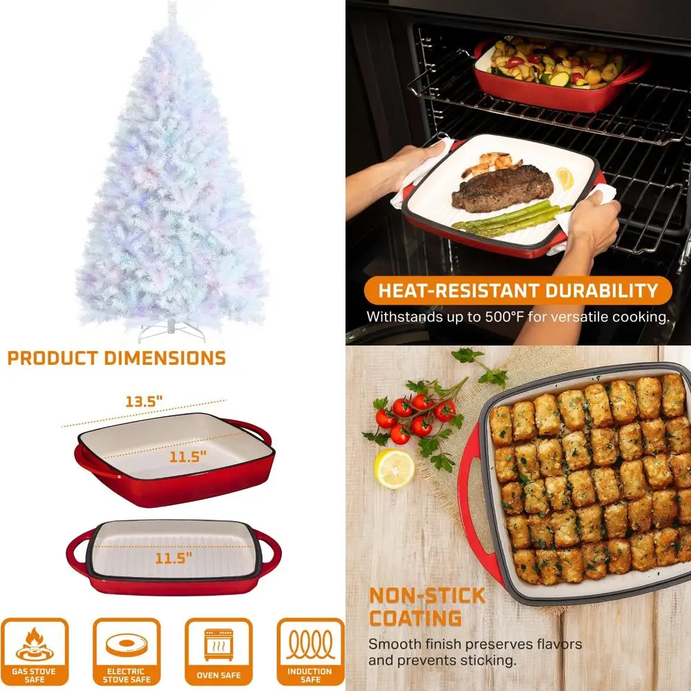 

Эмалированная чугунная голландская духовка с противнем 2-в-1 и крышкой-грилем, двумя ручками, крышкой для сковороды, покрытием для универсального приготовления пищи