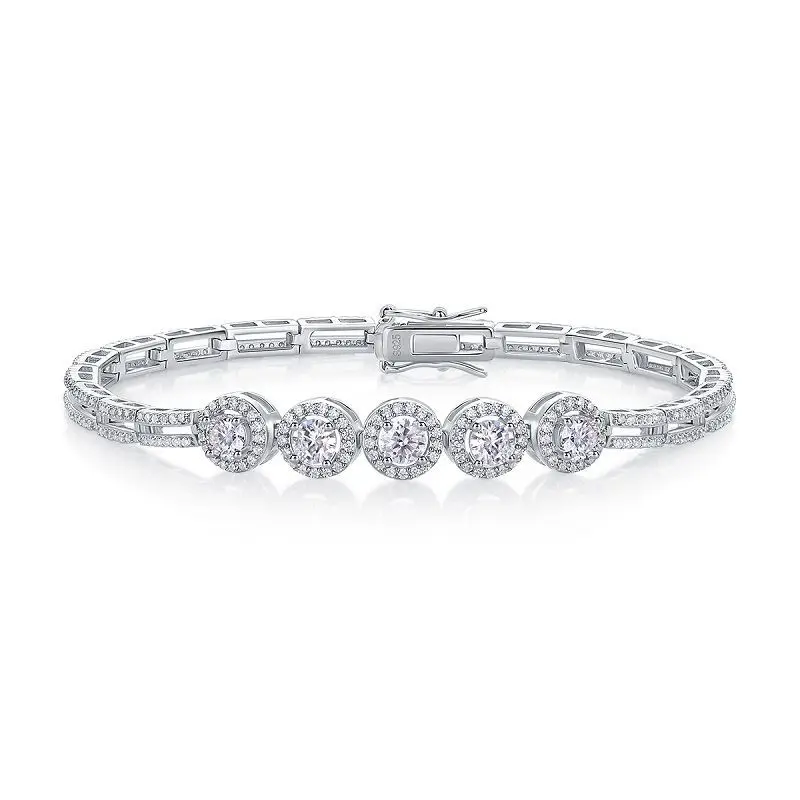 

Women's Luxury Five-Stone Halo Moissanite Bracelet 925 Sterling Silver 18cm Shiny Delicate Tennis Chain Jewelry Gift