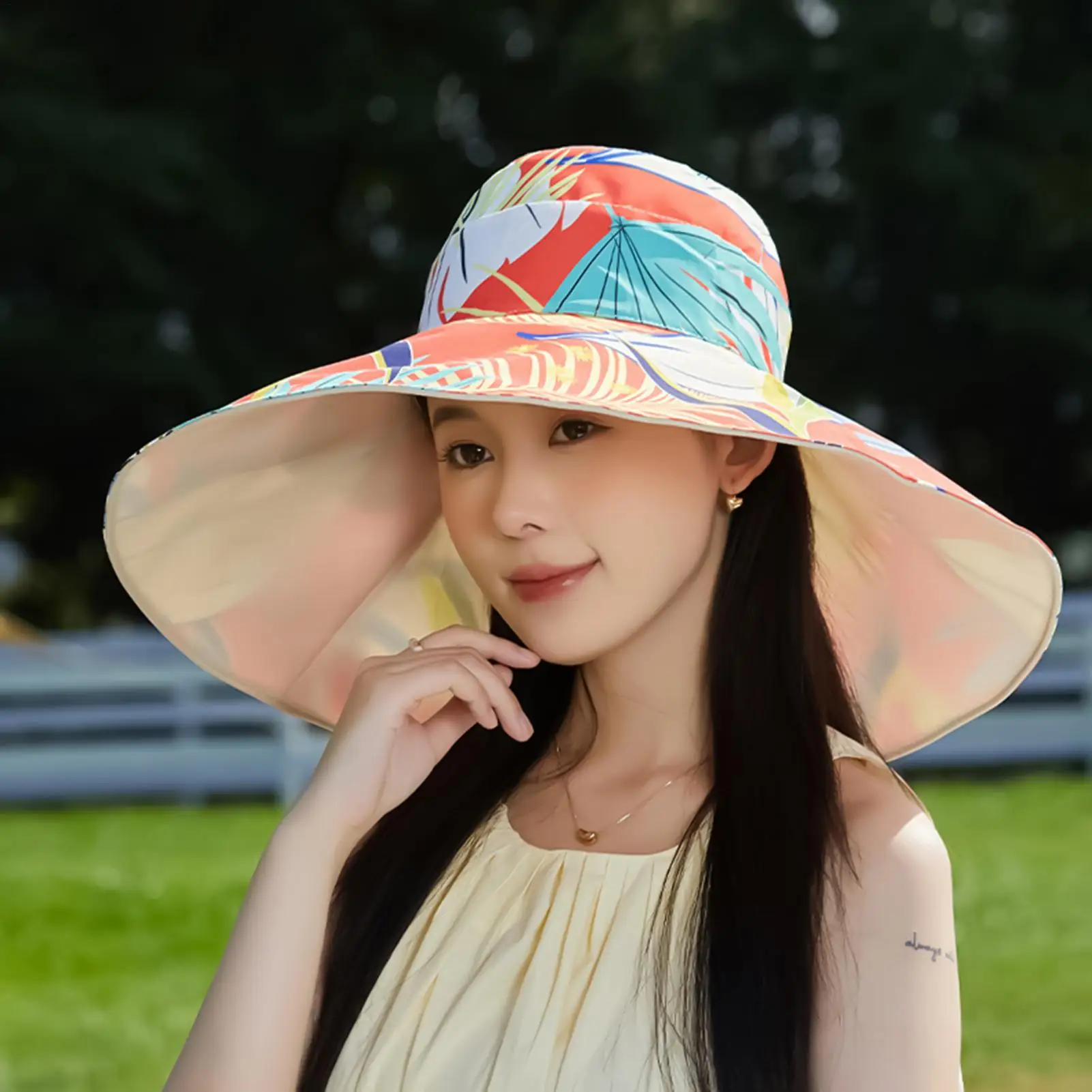 في الهواء الطلق قبعة الشمس طوي الشمس الظل قبعة الأزهار نمط Sunhat الملابس والاكسسوارات لتسلق الدراجات في الهواء الطلق جولف النساء