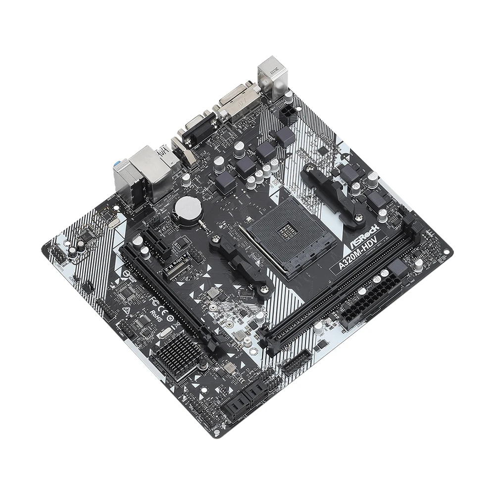 Placa base ASROCK A320M-HDV compatible con AMD Ryzen 5 5600 Ryzen 7 5700X3D DDR4 3200+(OC) NVME M.2 interfaz PCIe 3,0 AM4 placa base