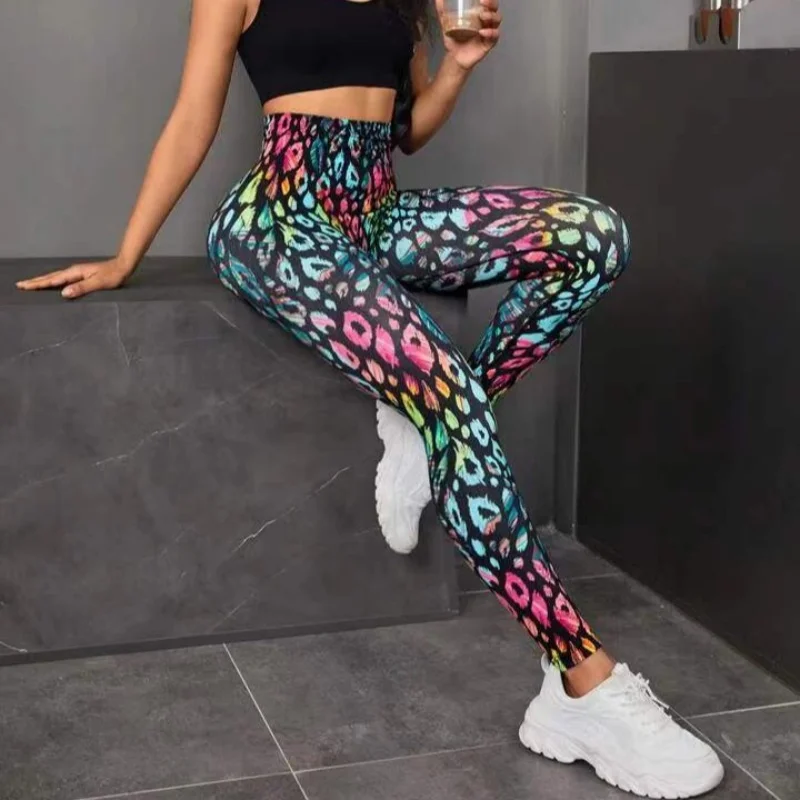 Calças esportivas Tie Dye com impressão 3D para mulheres, leggings sem costura, cintura alta, fitness, push up, roupas de ginástica, calças justas,