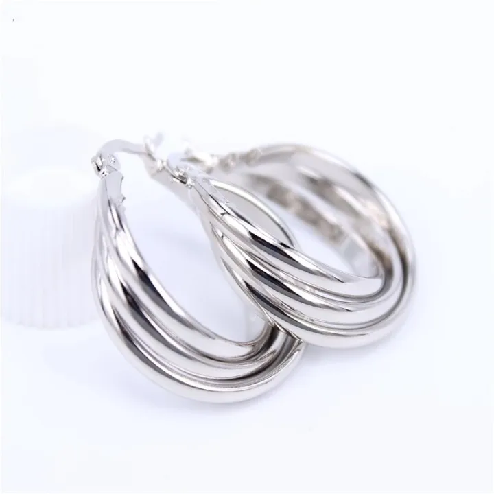 Fashion 316L Stainless Steel Three Tones Twist Ear Circle Round Hoop Earrings Dropshipping Titanium Women Cheap Earring Jewelry