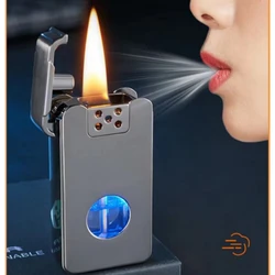 Creative Intelligent Voice-controlled Ignition LED Windproof Kerosene Lighter Blue Light Transparent Fuel Tank Large Capacity