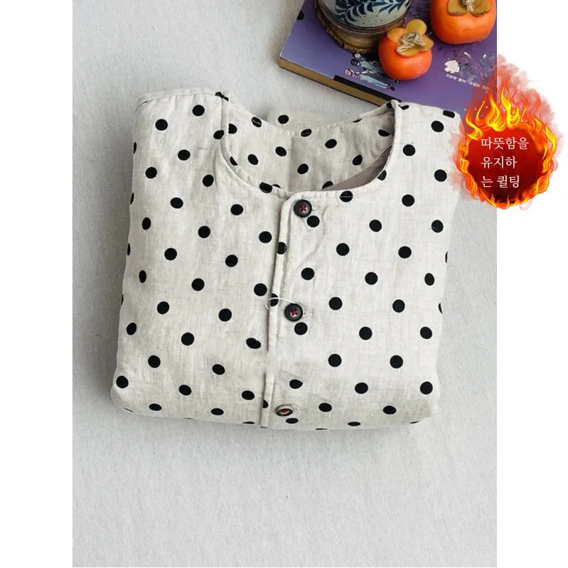 Warm Cotton Jacket Polka Dot Print Casual round Neck Thickened Winter Coat for plus Size Women Commute Sle Loose Fit Cotton...