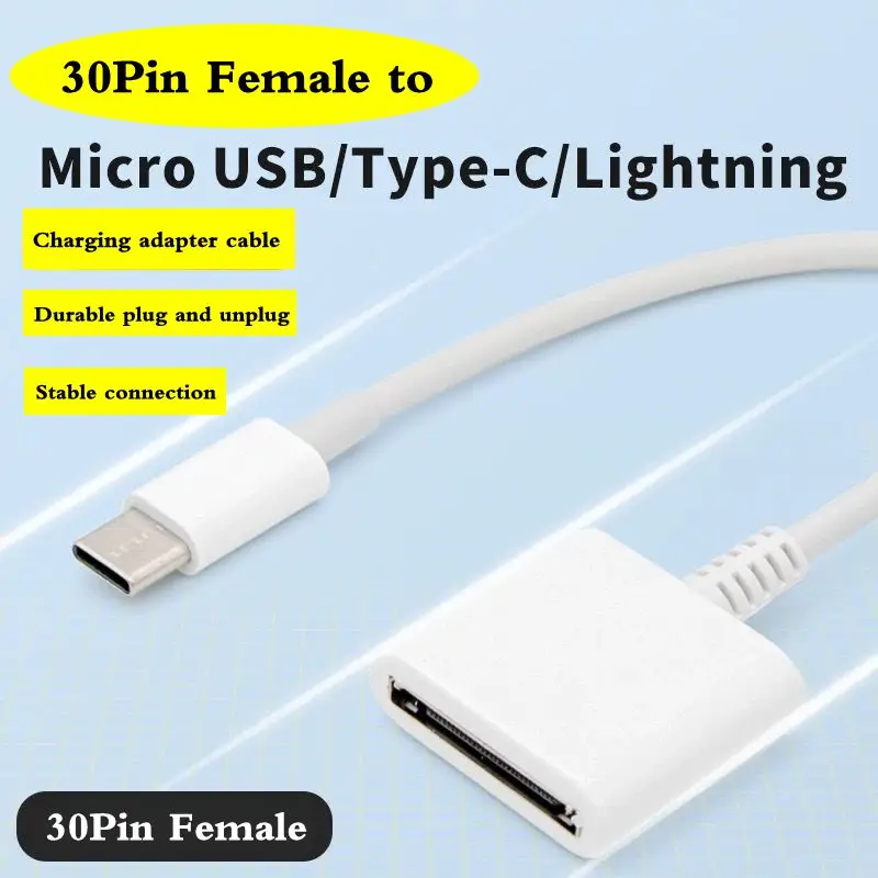 Câble de données d'interface femelle Apple vieux 30 broches, 20cm, vers prise type-c, adaptateur de charge, câble de données pour téléphone Android, tête de convertisseur
