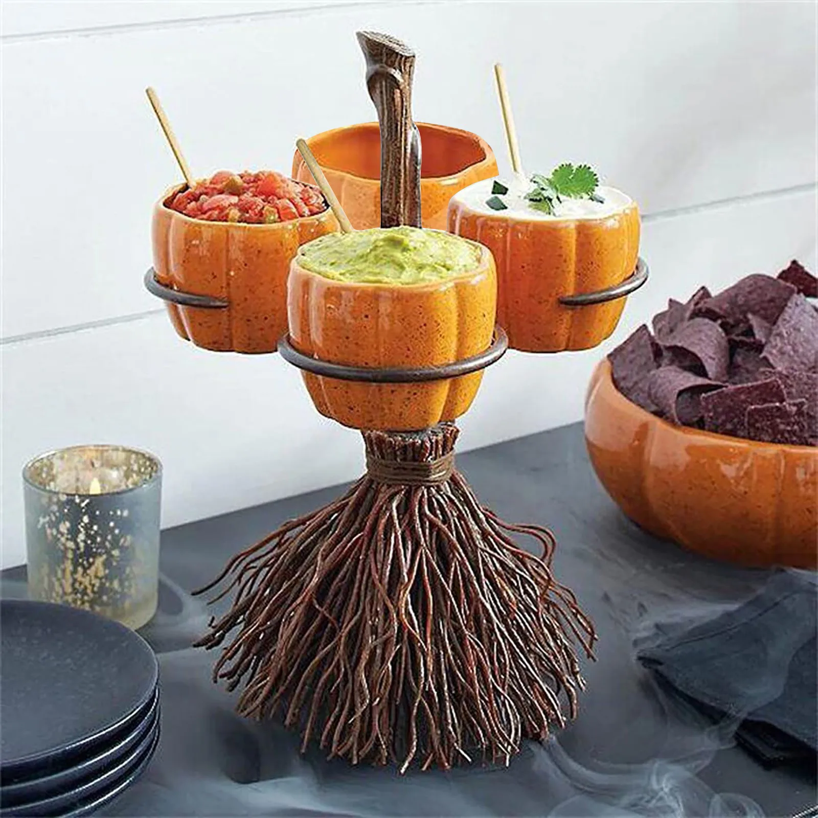 

Halloween Pumpkin Snack Plates Rack Witch Bowl Cake Stand Dessert Fruit Dishes Party Buffet Display Tray Desktop Decoration