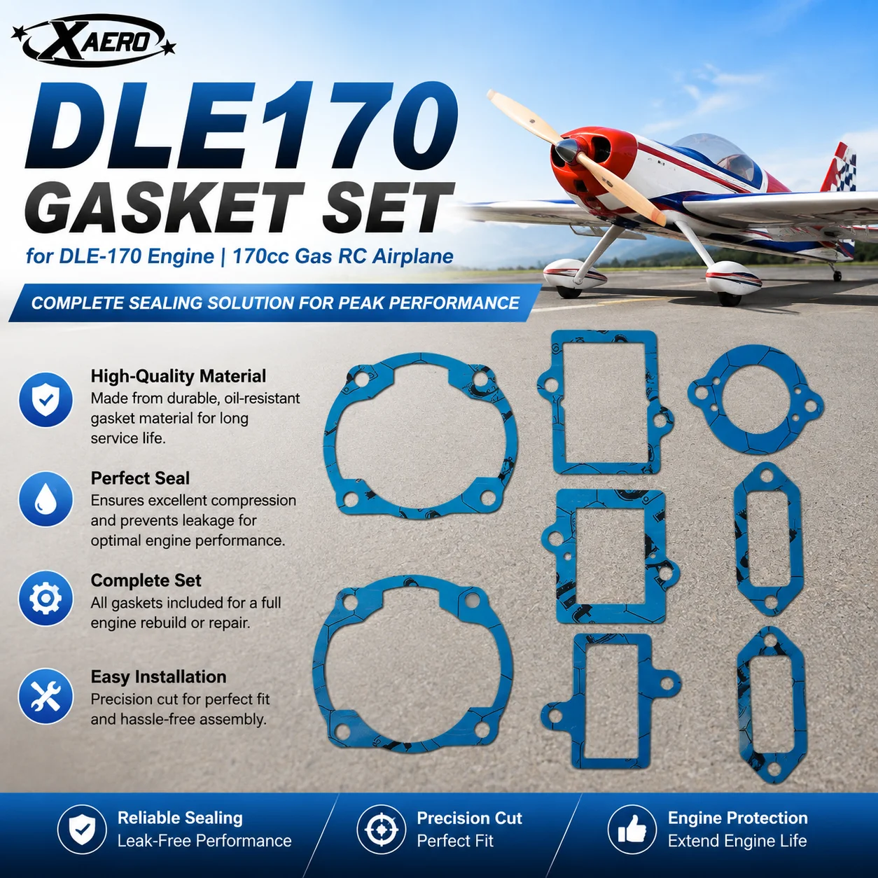 DLE170 Gasket Set for DLE-170 Engine Spare Parts, 170cc Gas RC Airplane Model Piston Seal Ring Washer Replacement