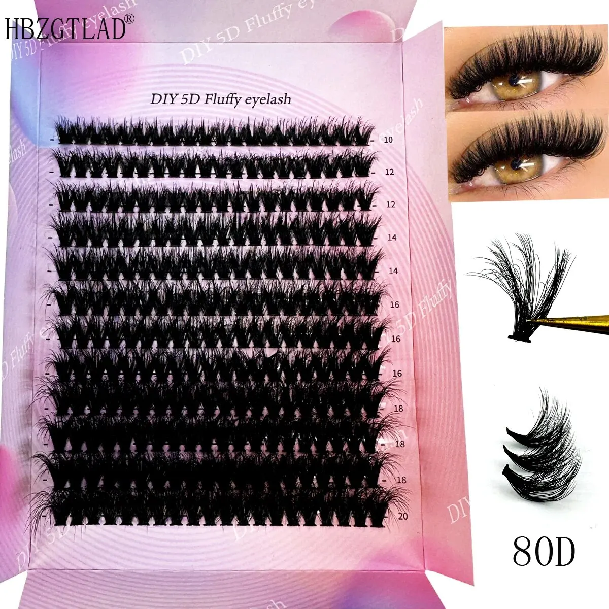 240 Stück DIY 5D Flauschige Wimpernbüschel 80D Dicke Wimpernbüschel CC Curl Wispy Einzelwimpern 10-20mm Cluster Wimpernverlängerungen
