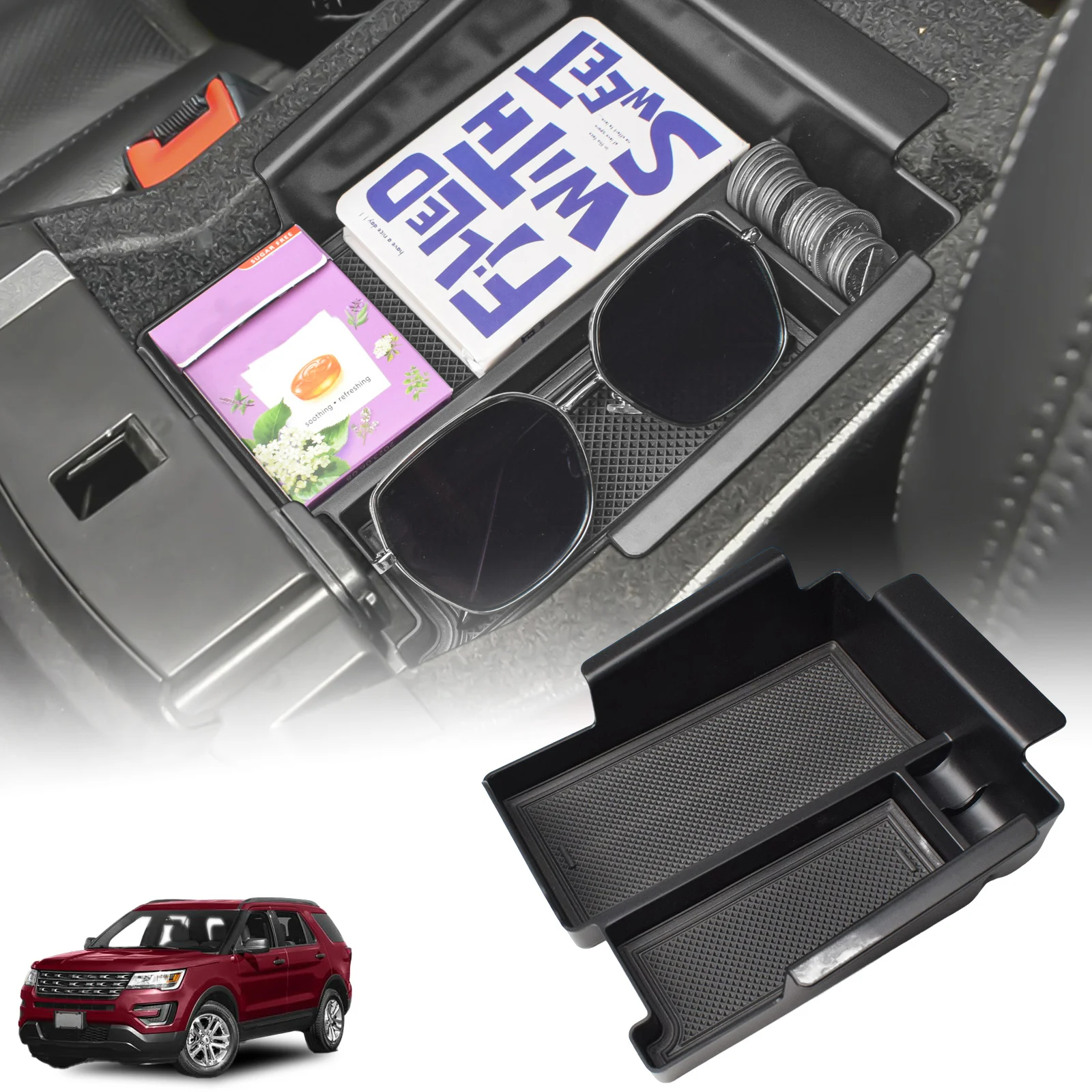 

For Ford Explorer 2012 2013 2014 2015 2016 2017-2019 Center Console Armrest Box Tray Storage Secondary Organizer Car Accessories