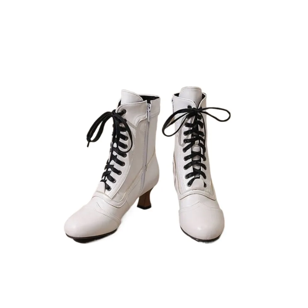 Women Vintage Lace Up Ankle Boots Round Toe Kitten Heel Inner Zipper Gothic Booties EU34-50,8 Colors Available 7721