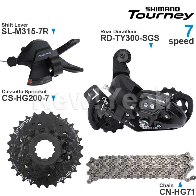 SHIMANO Tourney 7 Speed Groupset include M315 Shifter TY300 Rear Derailleur HG200 TZ500 Cassette Sprocket 28T 34T HG71 Chain