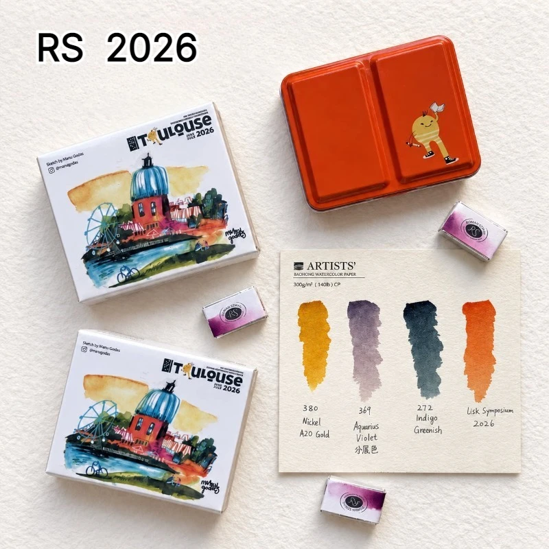 RS Poland 2026 Limited Edition 4 Half Pans Solid Watercolor Paint Set Artist Grade Portable Travel Art Painting Supplies