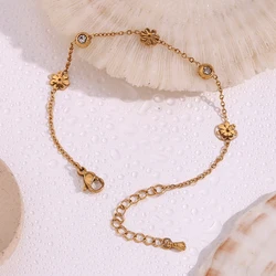 E.B.belle Waterproof Elegant sparking bracelets flower thin chain High quality Stainless steel jewelry woman friends Gifts