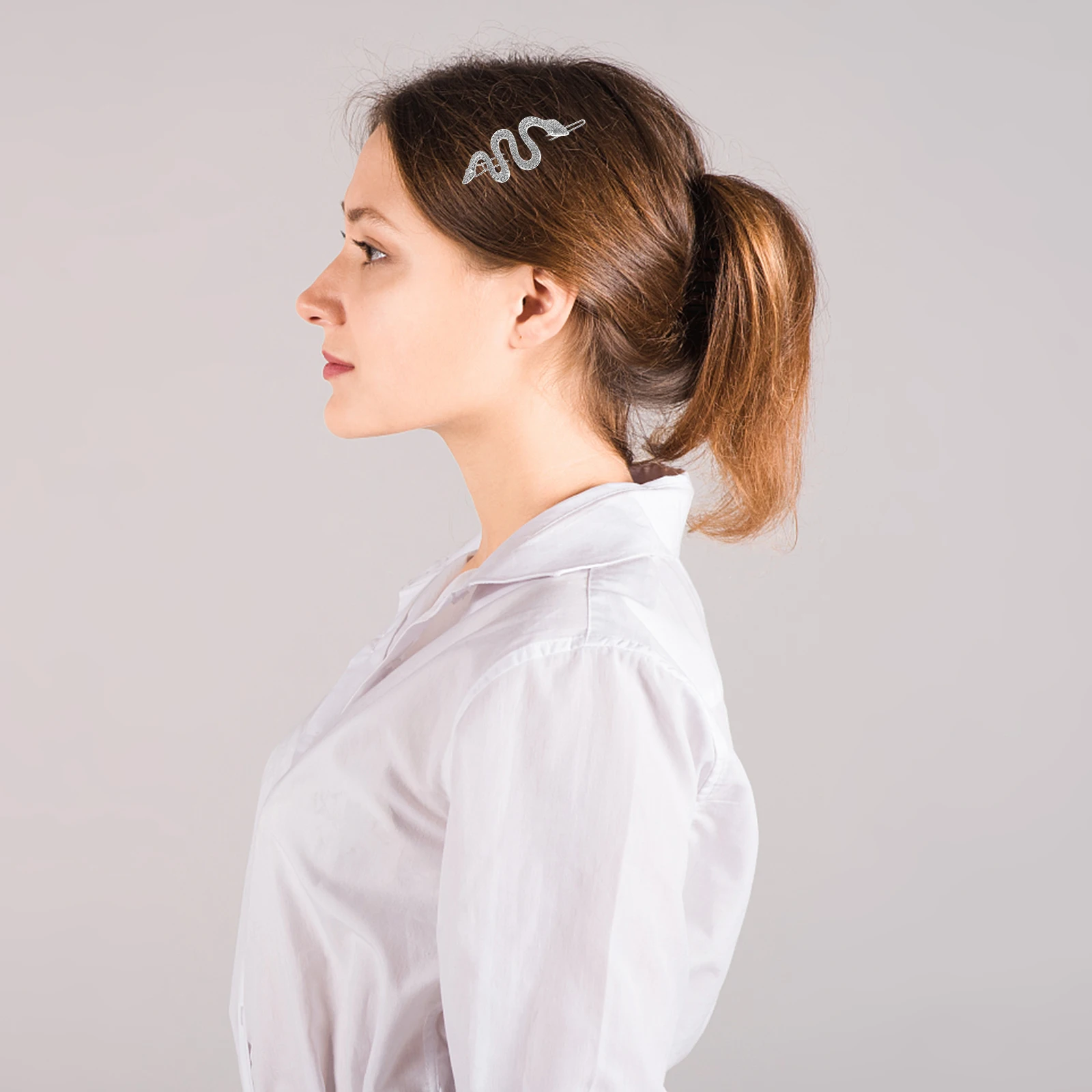 

2 Pcs Silver Snake Hair Clips for Women Stylish Crystal Barrettes Durable Metal Alloy Wedding Party Accessories